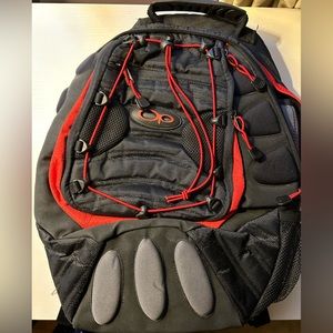 NWOT red and black padded backpack